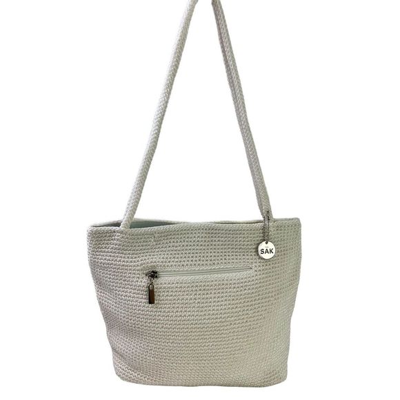 The Sak Womens White Crochet Double Handle Shoulder Bag Purse Handbag Boho - Picture 1 of 16